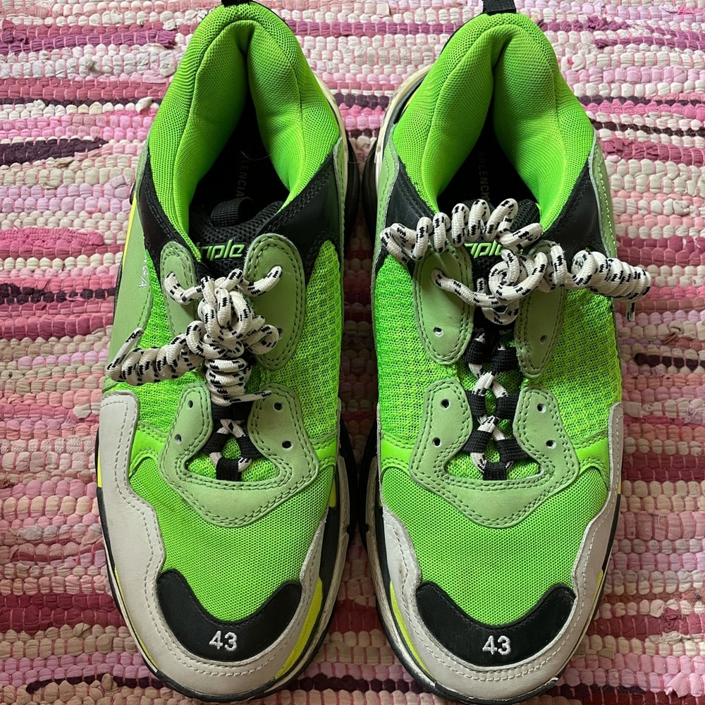 Neon green Balenciaga Triple S with spiral laces